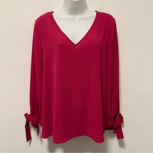 CeCe Fuchsia V-Neck Blouse with Bow Detail